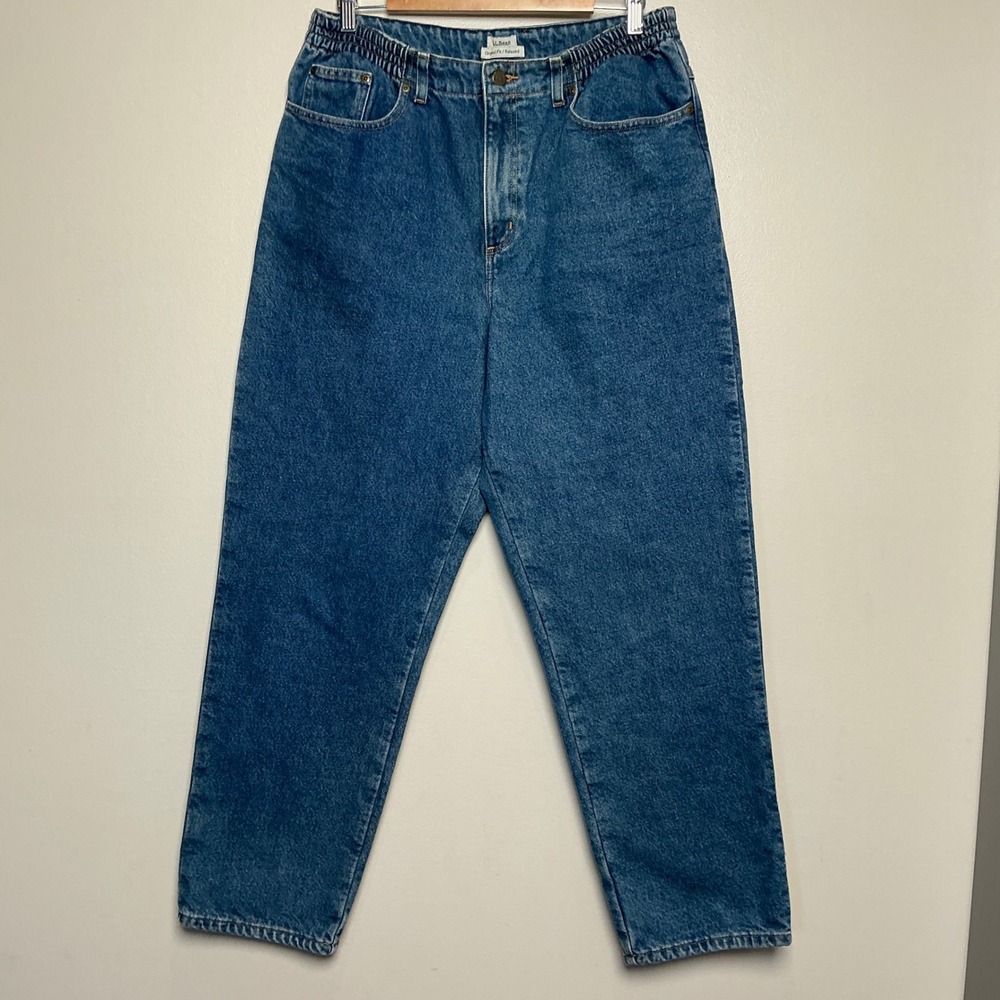 L.L. Bean Flannel Lined Relaxed Jeans Womens 14 Reg Blue Plaid Original Fit